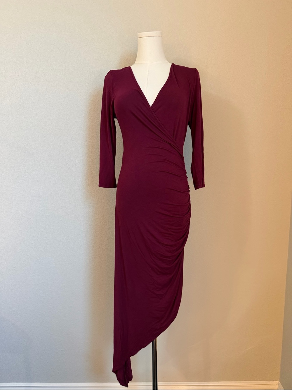 Love Culture Deep Berry Wrap-Style Long Sleeve Midi Dress